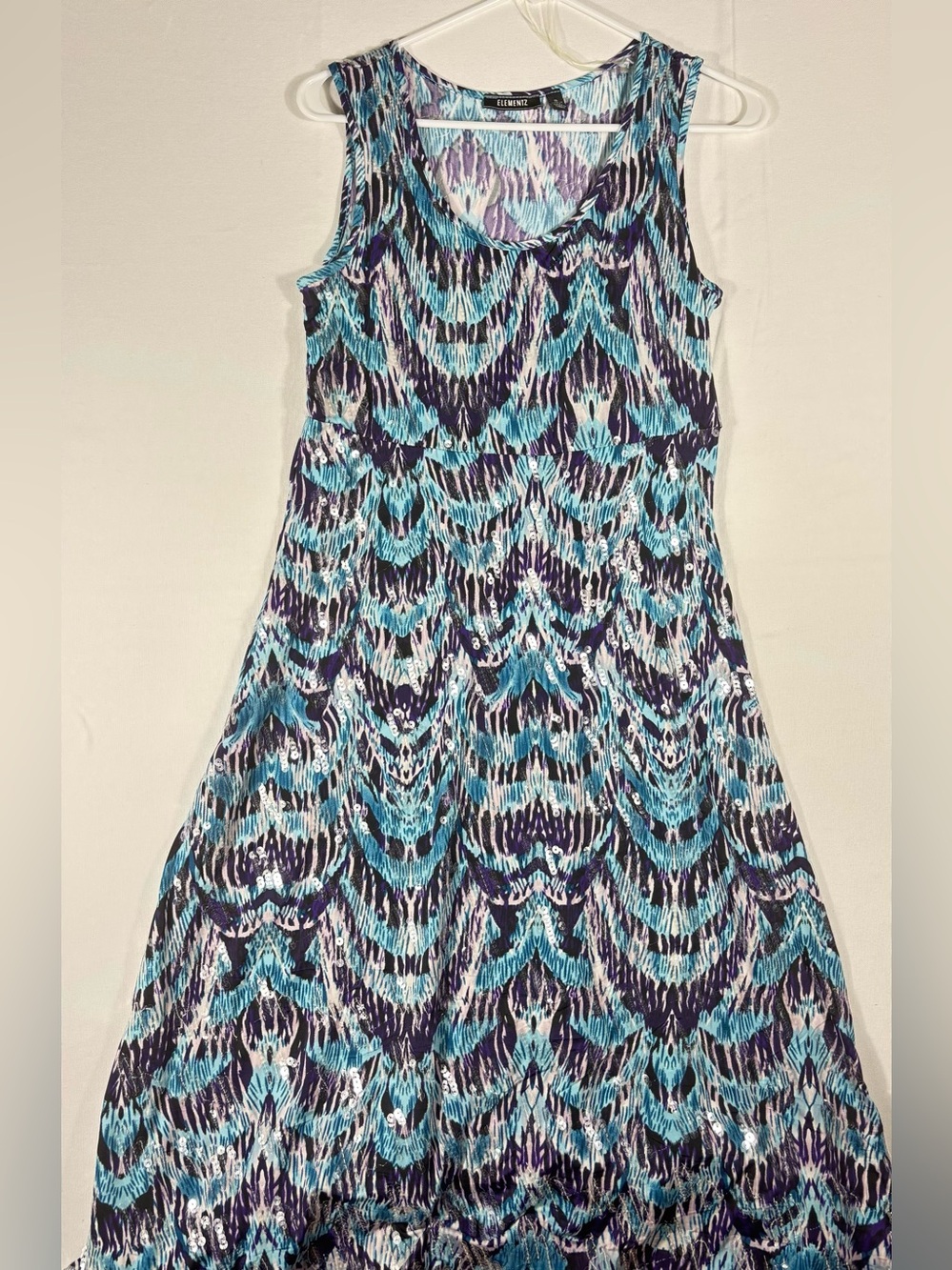 Elementz Women’s S Blue & Purple Patterned Sleeveless Sequined Maxi Dress